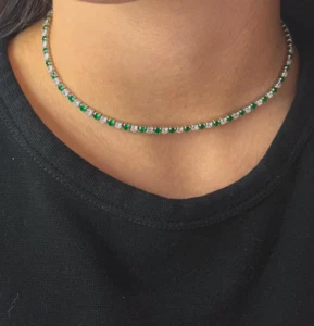 8Ct Round Simulated Emerald Women's Tennis Choker Necklace 14k White Gold Plated - Picture 1 of 4