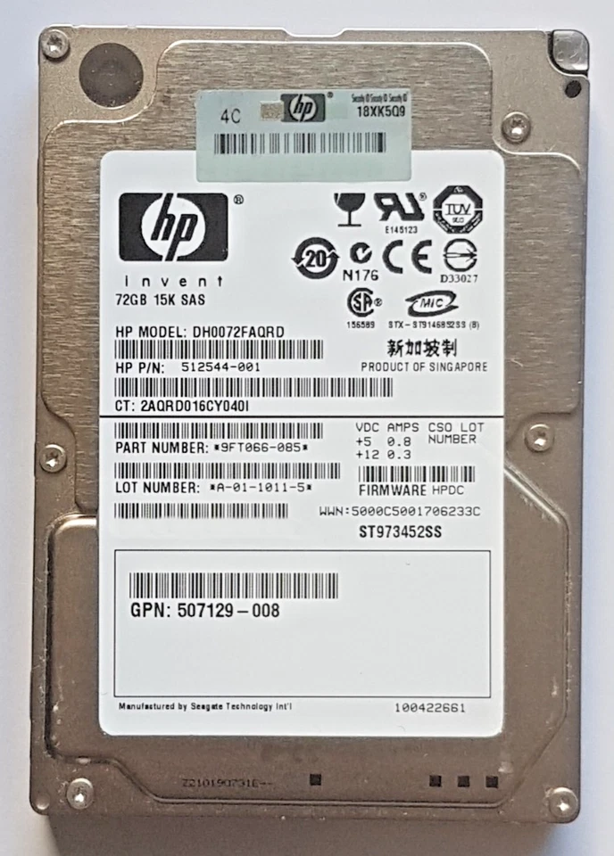72 GB SAS HP DH0072FAQRD 15000 RPM 16MB HDD 2.5" Disco Rigido Interno - Immagine 1 di 1