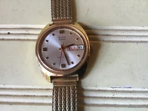 ANTIQUE MEN'S SLAVA USSR WRISTWATCH 26 JEWELS DAY & DATE & 8" BAND KEEPS TIME - Picture 1 of 5