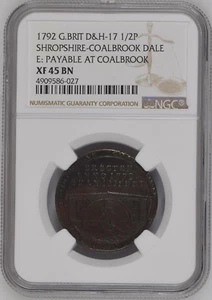 1792 Great Britain D&H-17 1/2 Penny Shropshire - CoalBrook Dale - NGC XF 45 BN - Picture 1 of 4