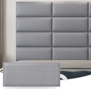 Peel and Stick Headboard for King, Full and Queen in Grey, Pack of 12 Wall Panel - Picture 1 of 12