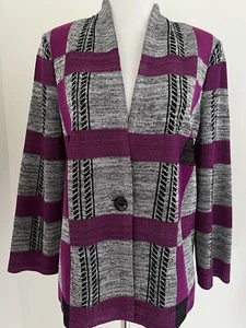 Ming Wang NEW W/Tag ($285) Size M Cardigan Jacket Gray & Vivid Violet Plaid - Picture 1 of 6