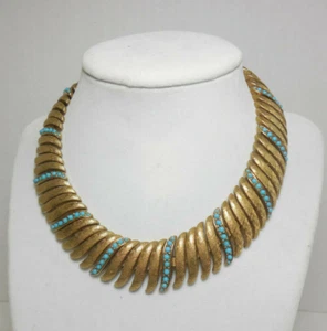 Collar grueso vintage firmado Ciner dorado y turquesa sintética - Imagen 1 de 10