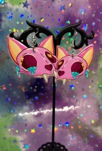 Zombie Cat Pink Punk Earrings - Picture 1 of 3
