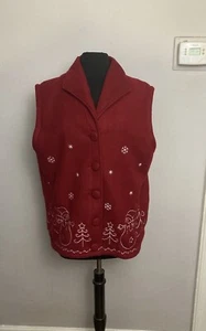 Collections etc red fleece vest Christmas embroidered Large - Picture 1 of 3