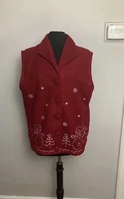  Collections etc red fleece vest Christmas embroidered Large - Image 1 of 3