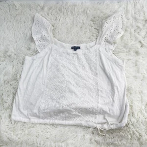 Democracy Eyelet Tank Top Ruffle Sleeve Drawstring Waist White Size Large - Picture 1 of 11