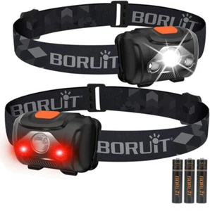 2X BORUiT H09 Super Brillante LED Faro Antorcha Cabeza Luz Blanco + Rojo Camping - Imagen 1 de 12