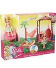 Barbie Chelsea Club Tiki Hut Playset 6&quot; Blonde Doll Swing Hammok Moldable Sand