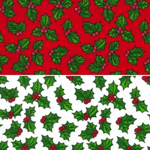 Polycotton Fabric Holly Leaves Berries Christmas Xmas Festive Berry Mistletoe - Picture 1 of 3