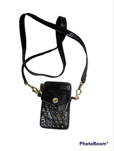 Rebecca Minkoff Black Leather Studded Phone Case Holder Crossbody Bag Vintage - Picture 1 of 9