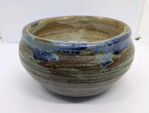 Bergman 4 / 90 Bowl Planter Rare Salt Glaze Blue Green Brown Stunning Folk Art - Picture 1 of 10