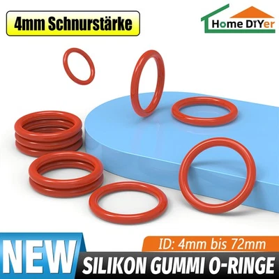 HOME DIYER Silikon O Ring ID 4 - 72mm Schnurstärke 4mm VMQ Dichtungsringe, Lebensmittelecht