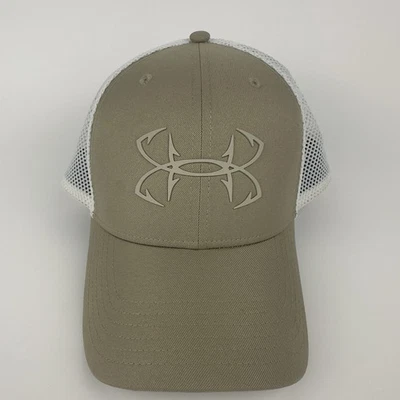 Boné de beisebol ajustável Under Armour peixe malha traseira branco bronzeado – levemente usado - Imagem 1 de 4