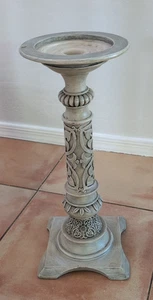 PARTYLITE PILLAR CANDLE HOLDER ORNATE PEDESTAL STAND GREY-WASH DISTRESSED 16.5" - Picture 1 of 4
