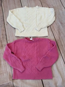 Lot Of 2 Girls Size Medium 8 Gap Sweaters Cable knit Cream Pink Cotton - Picture 1 of 5