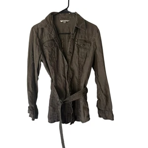Cabi Jacket Womens Medium Brown Belted Utility Safari Linen Button Up Pockets - Picture 1 of 9