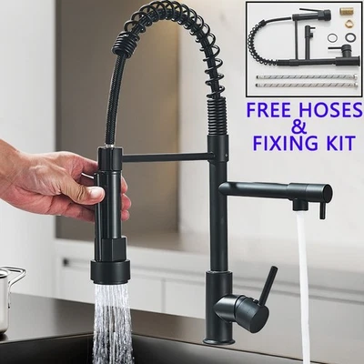 Black Kitchen Sink Mixer Taps Pull Out Spray 360° Dual Spout Mono Single Lever - Image 1 of 4
