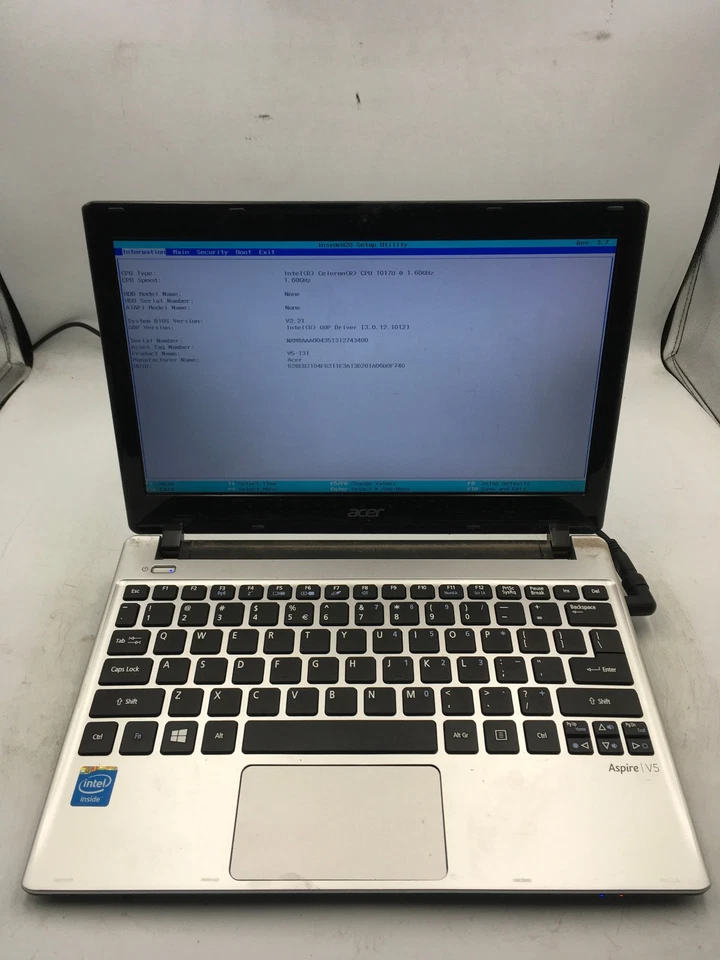 ACER ASPIRE V5 131 2680 - BOOTS TO BIOS - INTEL CELERON 1017U - 4GB RAM - BB - Image 1 of 4