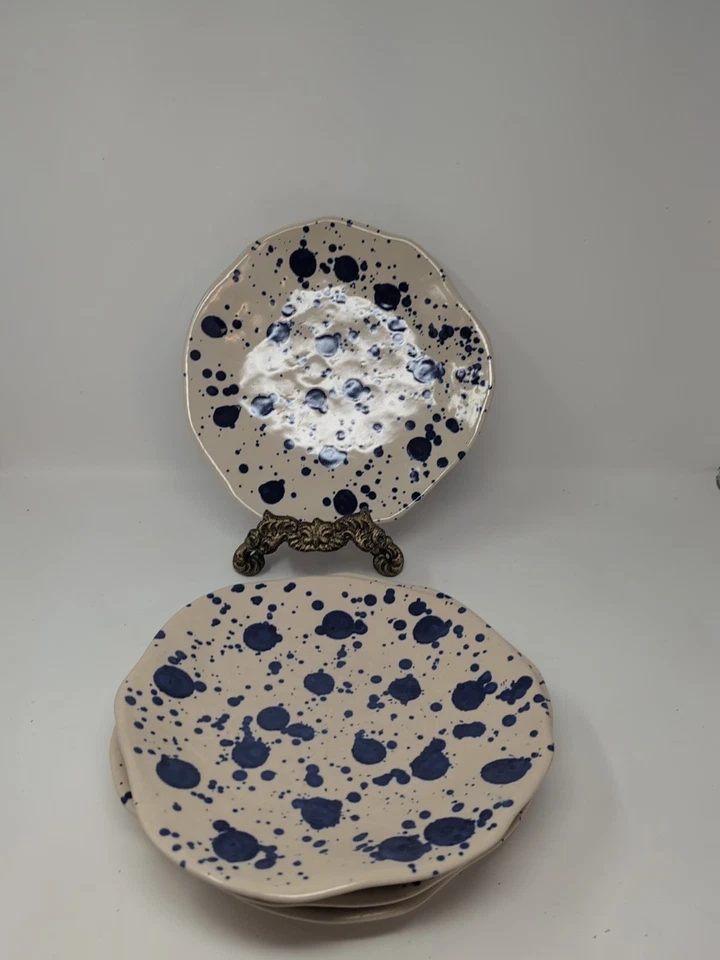 Juego de 4 platos de cena Ikea Jassa salpicaduras azules crema blanco roto 10 3/8" Foto 1 de 4
