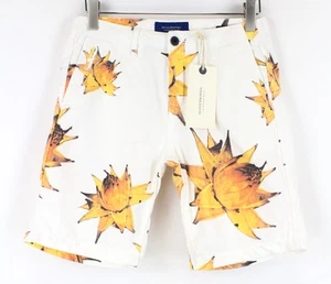 Scotch&Soda Ams Couture Hombre Blanco W28 Shorts Flor Patrón Algodón Puro - Imagen 1 de 8