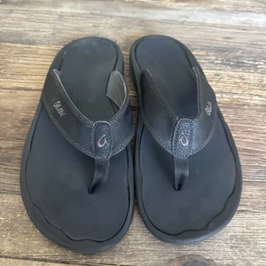 Sandalias chanclas negras Olukai Ohana de cuero para hombre talla 15 - Imagen 1 de 10
