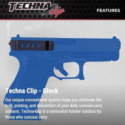 Techna Clip Gun Belt Clip for Glock 17 19 22 23 26 27 31 32 33 NEW GEN 1-5 Model - Image 1 of 4