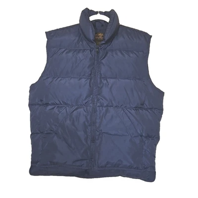 VTG Eddie Bauer Premium Goose Down Puffer Vest Men Sz Med Navy Blue WPL-9647 EUC - Image 1 of 4