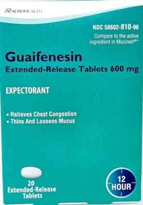 Aurohealth Guaifenesin Extended-Release 600mg, 20 Tablets- Exp 12-2025 - Picture 1 of 2