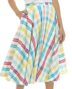 Crown & Ivy Skirt Women’s Pink Blue Yellow Seersucker Flare Lined Rainbow Sz 12 - Picture 1 of 7