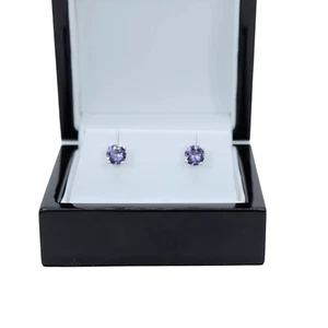 Stunning White Gold Finish Amethyst Crystal & Created Diamond Earrings – Elegant - Picture 1 of 6
