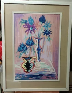VOLTOLINO FONTANI OLIO SU CARTONE VASO DI FIORI CON AUTENTICA LIVORNO 50X35 CM - Foto 1 di 7