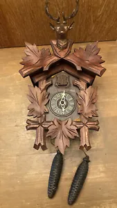 Large Vintage West Germany Hunters Cuckoo Clock ~For Parts or Repair 12 X 9 IN.