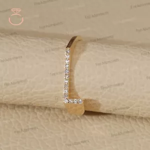 Solid 14k Yellow Gold L Initial Ring Natural Pave Diamond L Letter Alphabet Ring - Picture 1 of 9