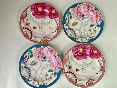 4 Platos de Ensalada Antropolgia Grace Bees Rosas Rosa Azul Femenino Floral 8" Gemas Foto 1 de 4