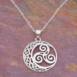 Mondsichel Anhänger KRISKELE Halskette Sterlingsilber Triskelion 18" Kette - Bild 1 von 3