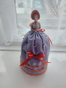 Vintage half pin cushion doll new body, skirt, wadding, bows 18 navy pins 3 band - Picture 1 of 7