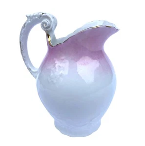 Antique Carlsbad China Pink White Porcelain Creamer Pitcher Austria Gold Trim - Picture 1 of 5