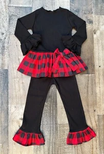 Red Black Checkered Holiday Christmas Girl Outfit | Christmas Girl Clothes - Picture 1 of 1
