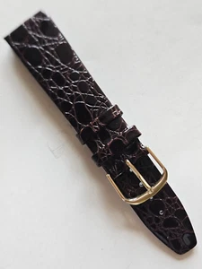 20 mm - Correa de reloj de cuero marrón oscuro brillante con patrón de cocodrilo - (hebilla dorada) - Imagen 1 de 2