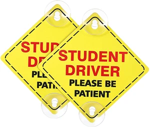 2 Pieces Student Driver Sign Please Be Patient Car Window Signs with Suction Cup - Picture 1 of 12