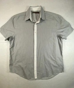 Perry Ellis Men's LARGE Short Sleeve Dress Button Down Casual Gray Striped - Picture 1 of 9
