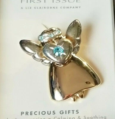 Pin Angel PRIMEIRA EDIÇÃO A LIZ CLAIBORNE COMPANY MARCH AQUAMARINE Strass - Imagem 1 de 4