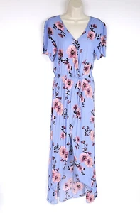Maxi Vestido Mameluco Miami Para Mujer M Azul Floral Manga Corta Cuello en V - Imagen 1 de 12