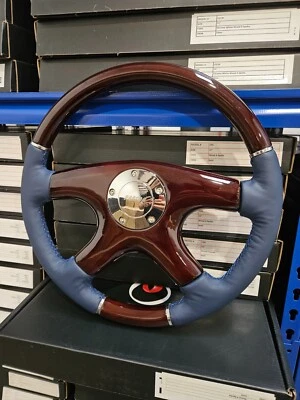 VOLANTE RAPTOR 15" CUERO AZUL MARINO MADERA OSCURA Foto 1 de 4