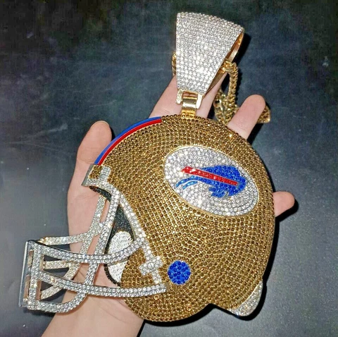 Buffalo Bills Helmet 6" / 8" Medallion Necklace Bling Pendant + Gift Chain 23" Cover