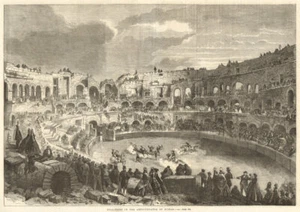 Bull-fight in the amphitheatre of Nimes. Gard. Bull fighting 1863 old print - Picture 1 of 1