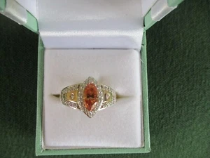 Simulated. Diamonique Ring. Sterling Silver & 14ct Gold. Size T. Boxed. - Picture 1 of 10