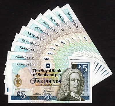 Scotland 10 CONSECUTIVE 5 Pounds 250th GOLF Anniversary Commemorative P-363 UNC - Image 1 of 2