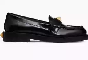 Valentino Garavani Roman Stud Moc Toe Lug Loafers Black Leather Womens EU 39 - Picture 1 of 20